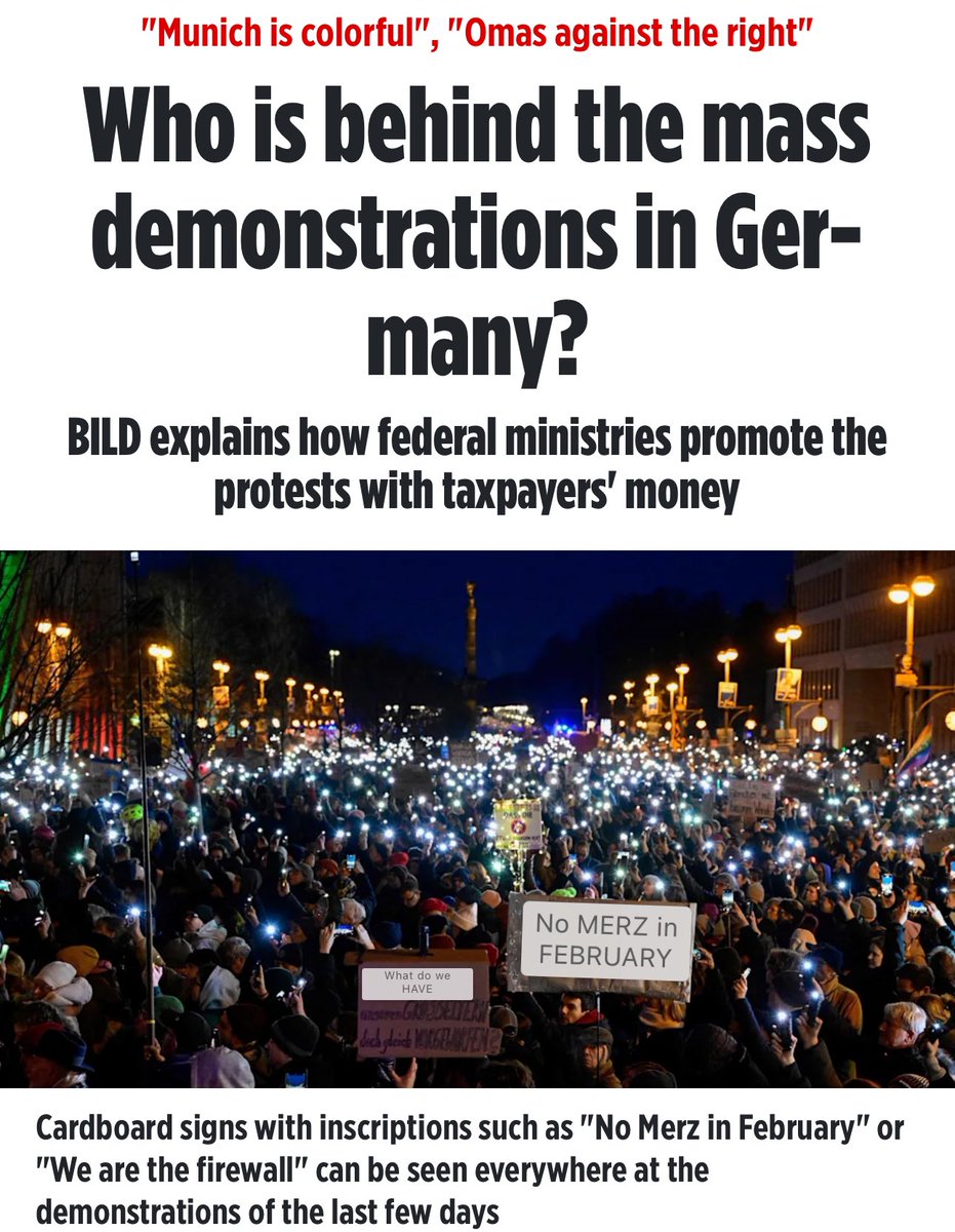 🚨🇩🇪 PROTESTS AGAINST THE RIGHT ARE TAX-FUNDED❗️

I called it out when the protests started and the left got mad at me.

Face the truth:
The democratic majority of Germans want to STOP MASS MIGRATION!

These protests are a strategically orchestrated attack against Germany!