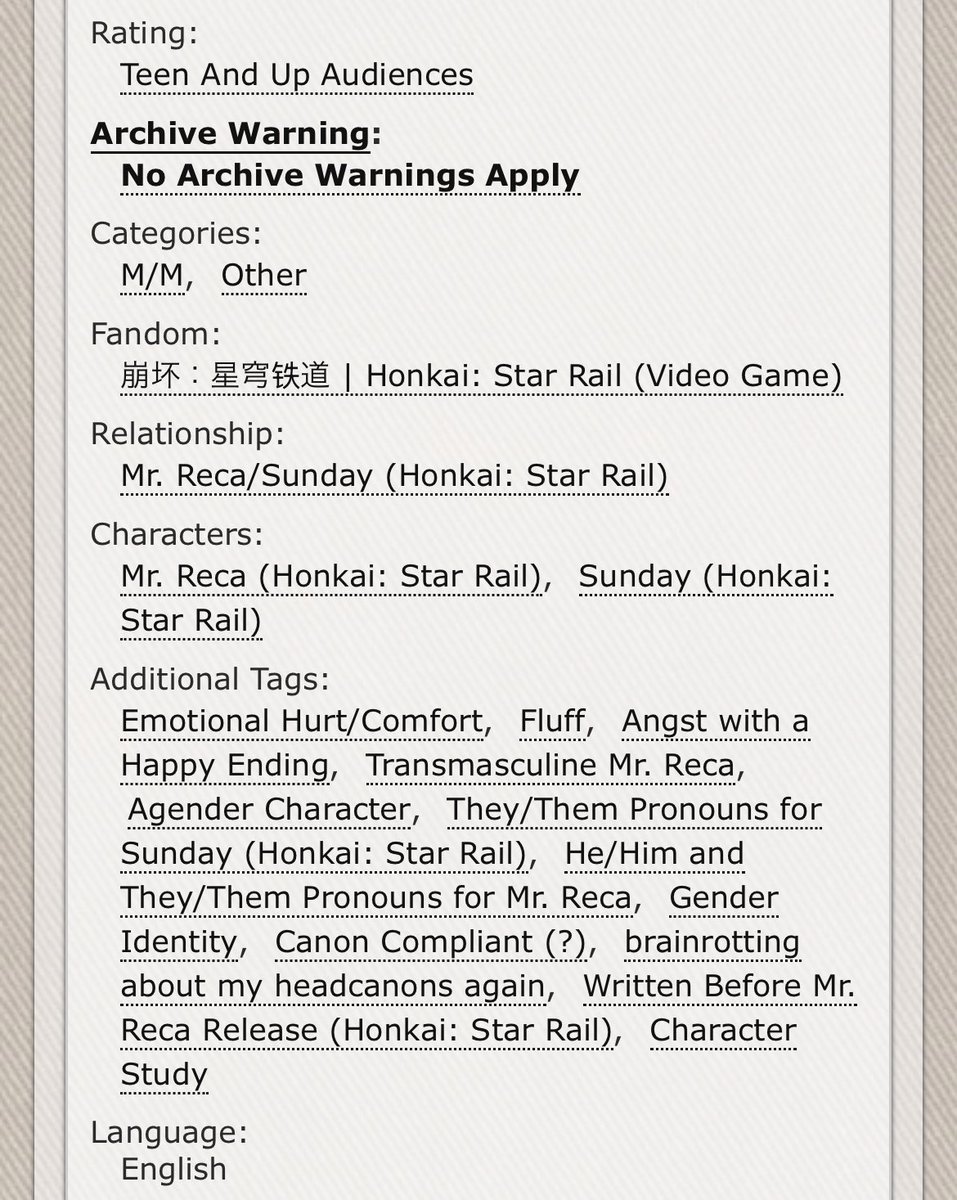 wanderpawn's tweet photo. New recaday fic, haha.... I'm going insane 🫠
I ended up posting both versions in separate chapters because I'm indecisive!
#recaday #MrReca #hsr
https://t.co/40rtRXzmlF https://t.co/MScsvshvN8