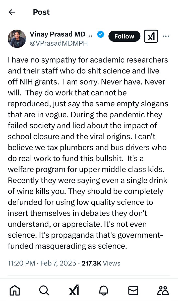 Mark Neuman (@neumanmd) on Twitter photo I’ll be the first to admit that there are opportunities to improve how we fund & carry out science but this is some remarkable hypocrisy from someone, who as a <a href="/UCSF/">UC San Francisco</a> professor benefits massively from the system he derides.
Grow up. I’ll be the first to admit that there are opportunities to improve how we fund & carry out science but this is some remarkable hypocrisy from someone, who as a <a href="/UCSF/">UC San Francisco</a> professor benefits massively from the system he derides.
Grow up.