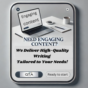 QTA_Digital's tweet photo. Need Engaging Content?
We Deliver High-Quality Writing Tailored to Your Needs!
Let us craft compelling words that drive results.
#ContentWriting #QualityContent #EngagingWriting https://t.co/p60RMb8IFZ