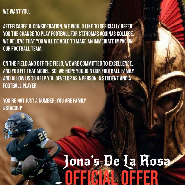 Jonas De La Rosa (@jonas_delarosa_) on Twitter photo Blessed to receive my first offer from St Thomas Aquinas. First of many. <a href="/STACSprintFB/">STAC Sprint Football</a> Blessed to receive my first offer from St Thomas Aquinas. First of many. <a href="/STACSprintFB/">STAC Sprint Football</a>