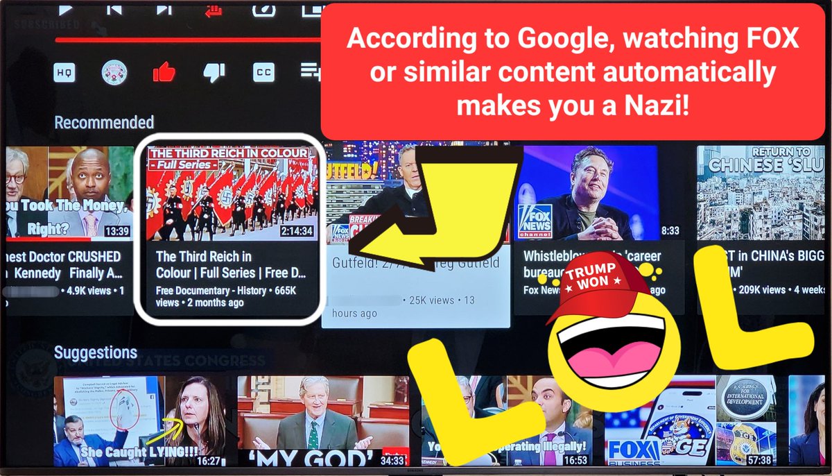 IrishTalian's tweet image. I watch a few Fox/Republican clips on YouTube, and suddenly Google thinks I’m really into Nazism. Thanks, algorithm—pretty sure I was just looking for political commentary, not a Third Reich documentary binge. #AlgorithmFail #WeirdRecommendations