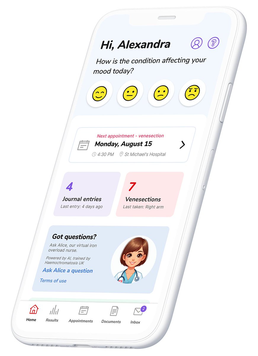 IronOverloadUK's tweet photo. MyIron+ the free #IronOverload app with Alice AI companion - get answers to your #haemochromatosis questions 24x7.
Download now :
Apple - https://t.co/R96htoQzUP
Android - https://t.co/ALbVsd9tFH
Learn more : https://t.co/MKNgbC3nQ7
#TeamIronOverload #EarlyDiagnosisSavesLi...