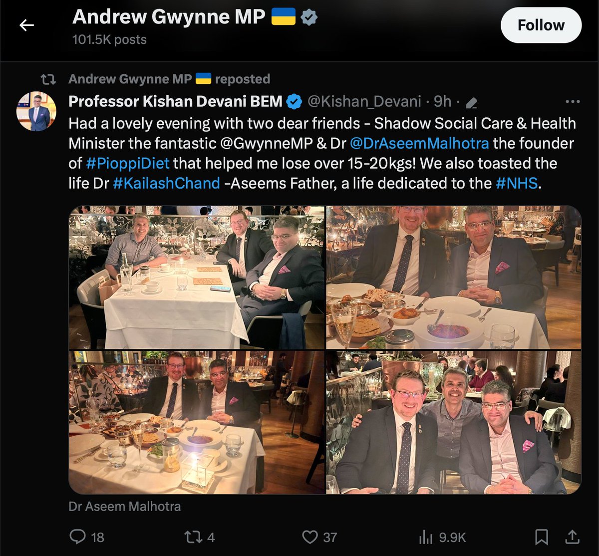 π«πͺππππ²ππππ (@pozzywozzy) on Twitter photo <a href="/dave43law/">dave lawrence πππ </a> @MailOnline BBC - Andrew Gwynne sacked
This is the Labour Health Minister who retweeted a photo of himself dining with antivax grifter Dr Aseem Malhotra just over a year ago. <a href="/dave43law/">dave lawrence πππ </a> @MailOnline BBC - Andrew Gwynne sacked
This is the Labour Health Minister who retweeted a photo of himself dining with antivax grifter Dr Aseem Malhotra just over a year ago.