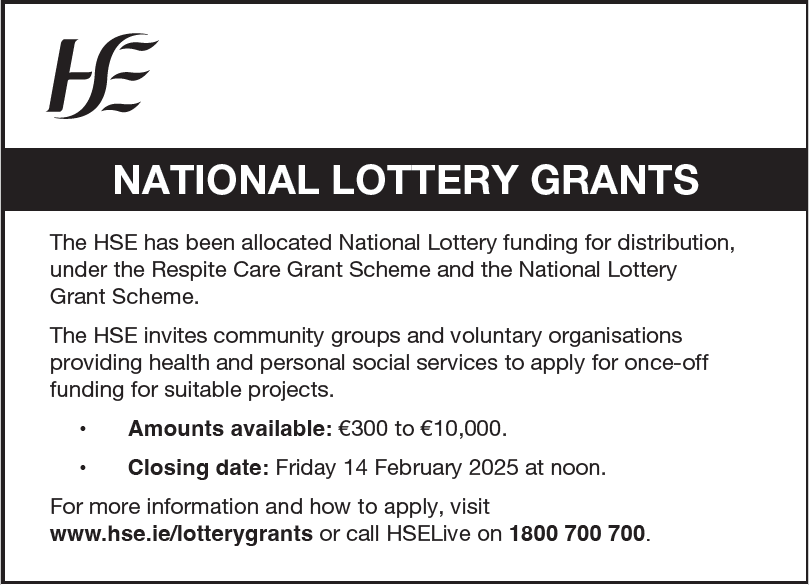 HSELive's tweet photo. Funding opportunity: Our National Lottery and Respite Care Grant Schemes offer €300 to €10,000 for community and voluntary organisations providing health and social services. Applications close at 12pm midday on 14 February 2025. 

For more information visit: https://t.co/EaUZNEOVCV