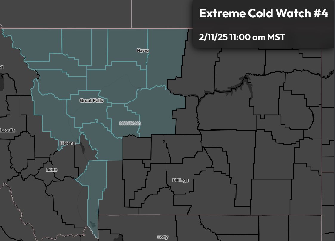 StormTrackingHQ's tweet photo. #ExtremeColdWatch 04 has been issued for parts of #Montana until 11:00 am MST Tuesday #wxtwitter #wxX #Winterwx #mtwx #GreatFalls #Havre #Bozeman #LewistownMT
Dangerously cold wind chills as low 40 to 50 below possible https://t.co/KC8lTDZ5LN
