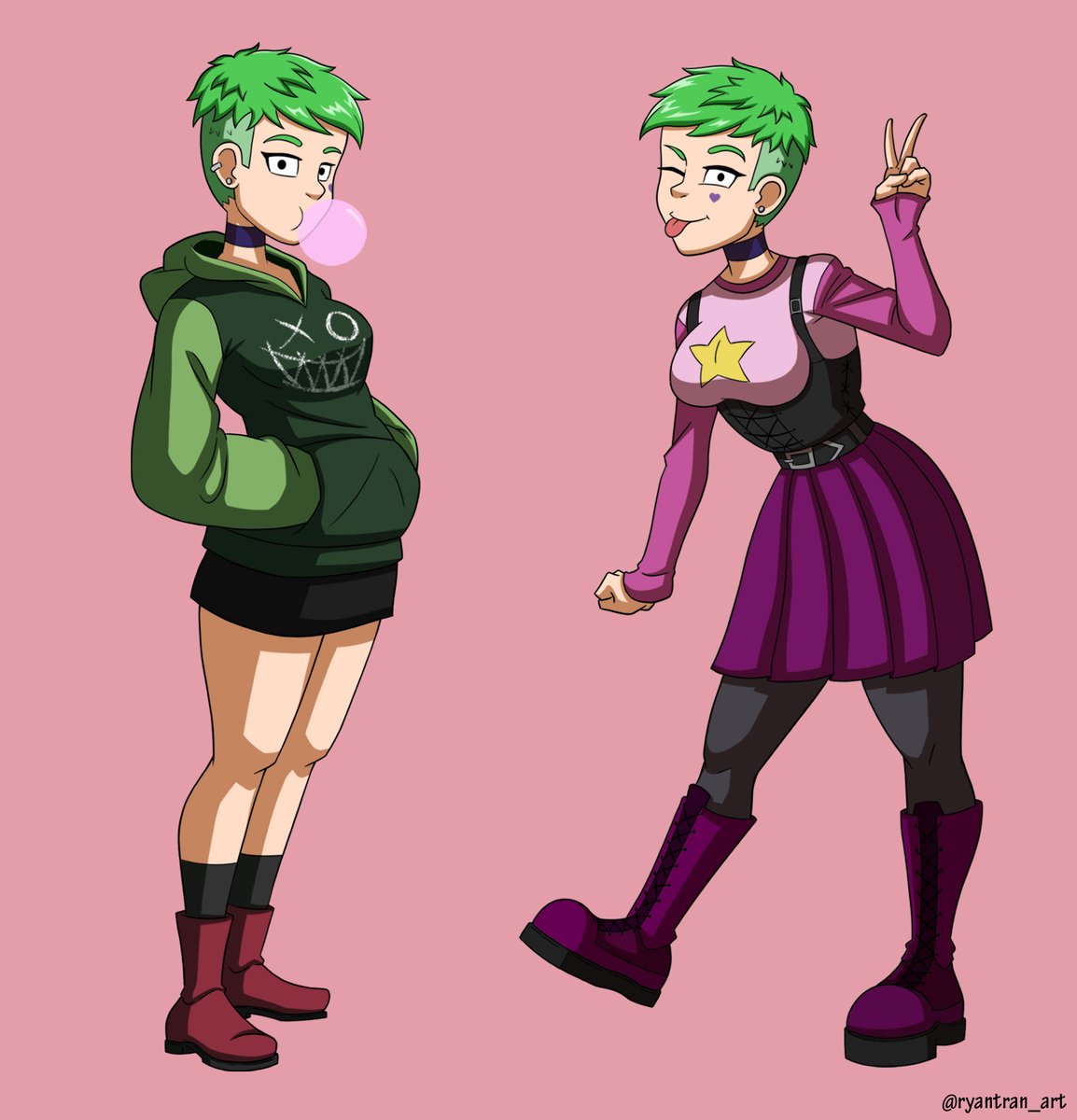 Outfit designs for Chloe, 2 stage outfits and 2 casual outfits.
 #animationart #characterdesign #rock