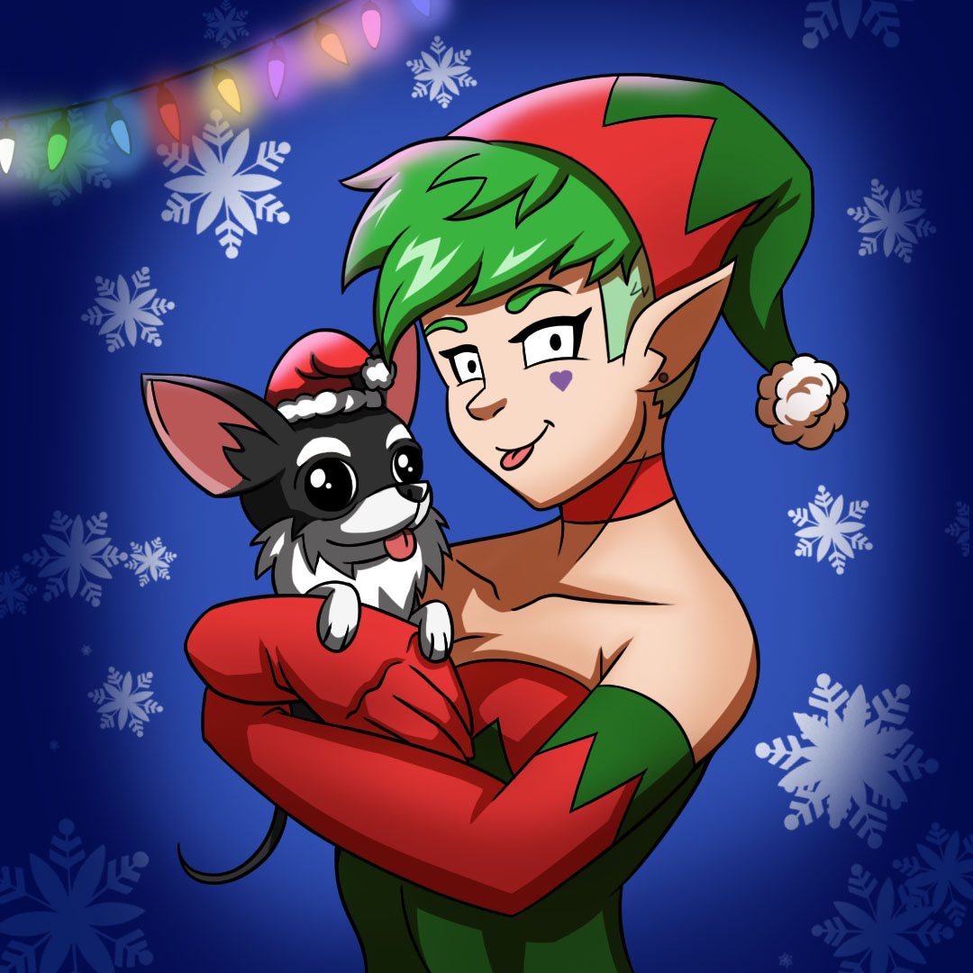 Belated Christmas art of Chloe and her pup. #christmas #originalcharacter
