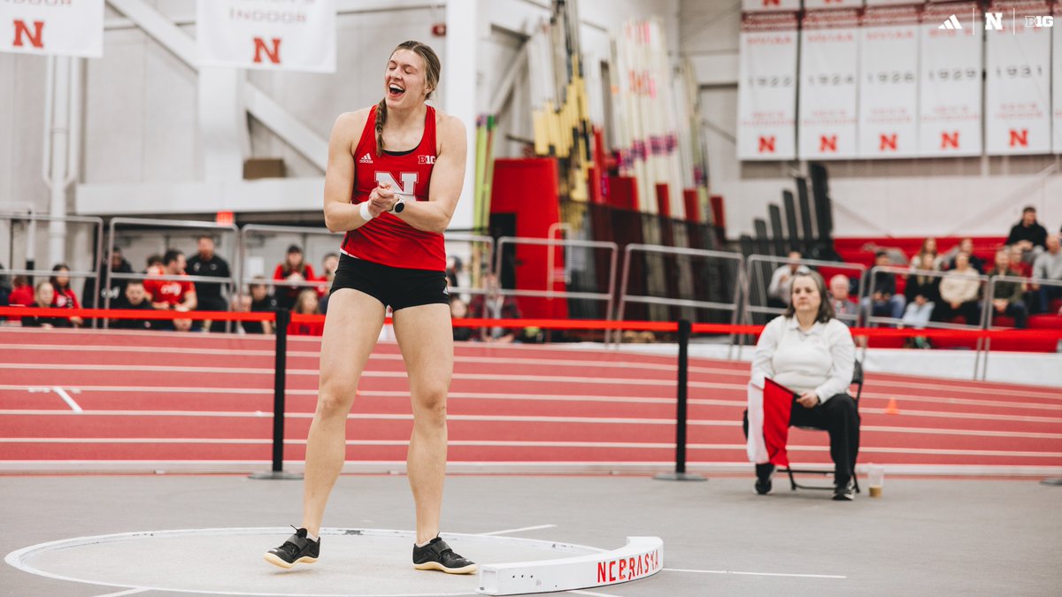 HuskerTFXC's tweet photo. WHAT. A. THROW. ‼️

Kalynn Meyer threw 17.57m (57-7 ¾) in the shot put for the 5th-farthest mark in school history and No. 9 in the NCAA. https://t.co/AkAzZFXY1E