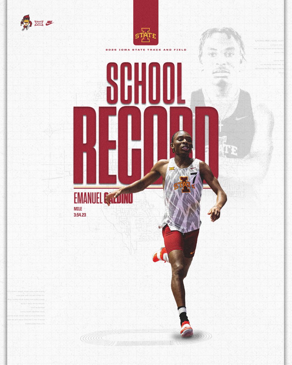 Emanuel does it again. 

Emanuel Galdino takes down his own school record of 3:55.84 with 3:54.23 at Boston, moving up to currently rank 14th in the nation!

#Run4ISU