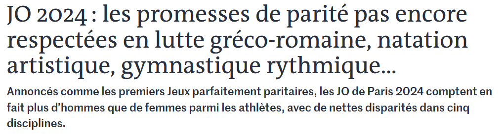 #paritéFH #JeuxOlympiques On apprend cette semaine que les JO 2026 ne seront pas paritaires. Pas de femmes en combiné nordique ni dans l'épreuve par équipes en saut à ski...
Et rappelons que malgré les annonces faites, NON les JO de Paris 2024 ne l'ont pas été non plus, avec 5491