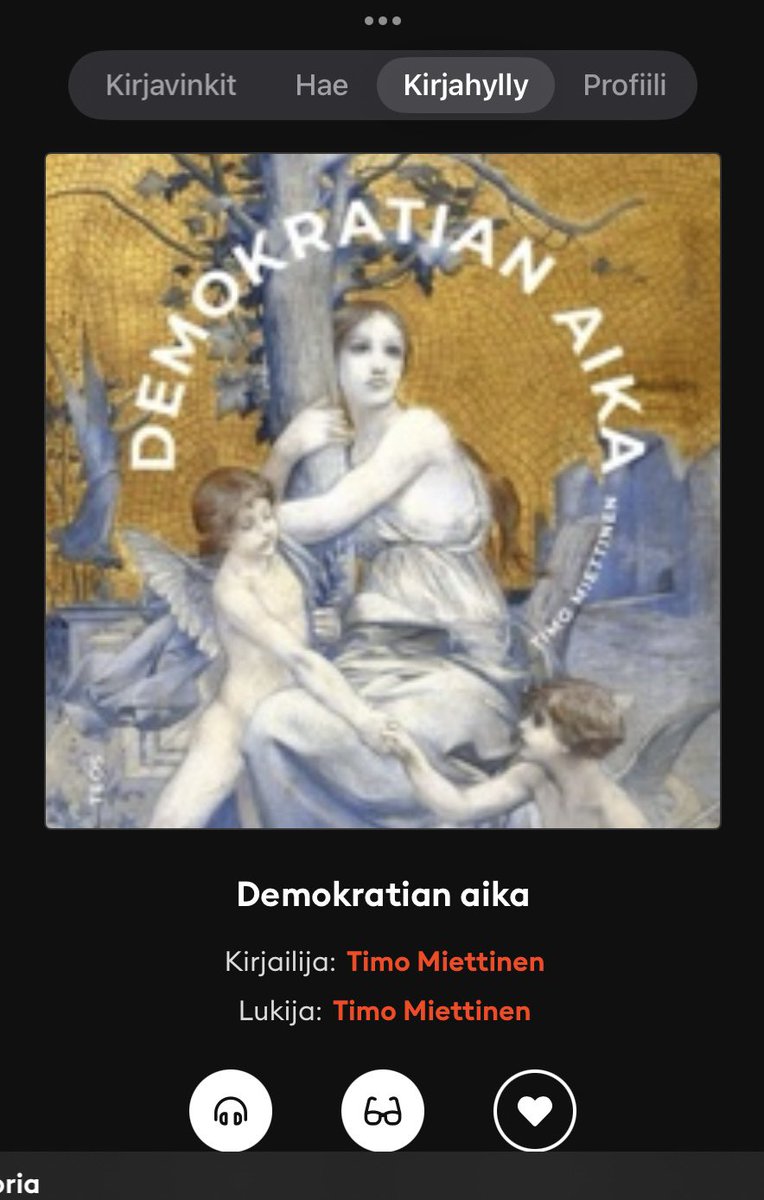 <a href="/AtteKorhola/">Atte Korhola 🇫🇮🇺🇦🇨🇦</a> 10,5 h Timo Miettisen kirjaa kuunneltuani ymmärsin miten monimuotoinen ja aikaan sidottu on aate nimeltä demokratia.
Hieno kirja vaikka välillä vaati skarppaamista. Suosittelen.  Ehdottomasti lukemisen / kuuntelemisen arvoinen sisältö.
<a href="/TimoMiettinen/">Timo Miettinen</a>