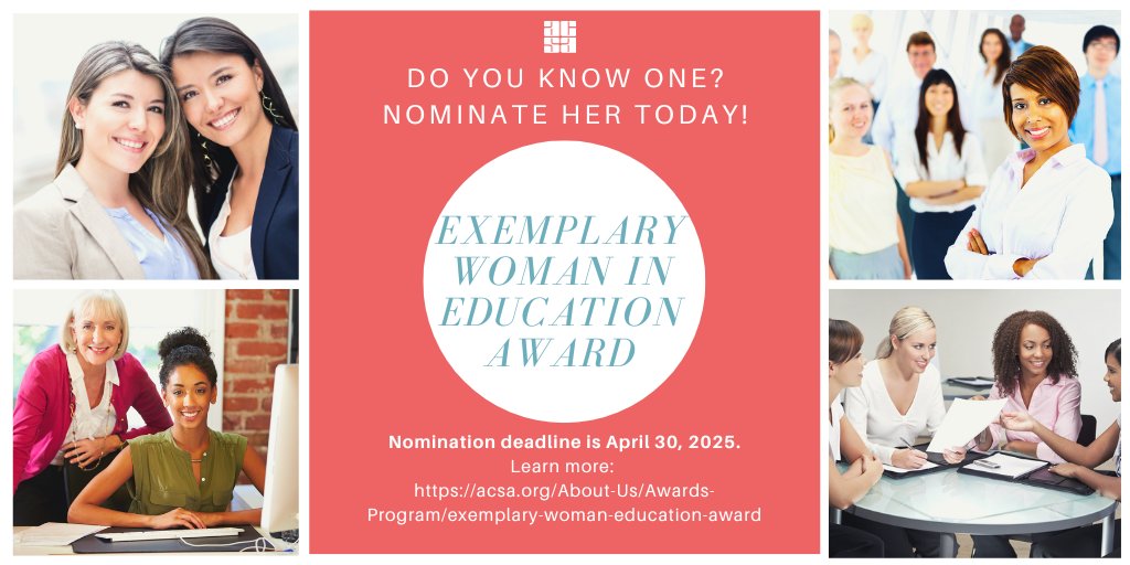 margieacsa's tweet photo. Nominations are OPEN for ACSA's Exemplary Woman in Education Award! Know a phenomenal woman leader making a difference? Nominate her today and celebrate her impact! Share this with others to honor the women shaping the future of education. https://t.co/JrbJsaJM2r
#ACSA https://t.co/K7mOJC661F