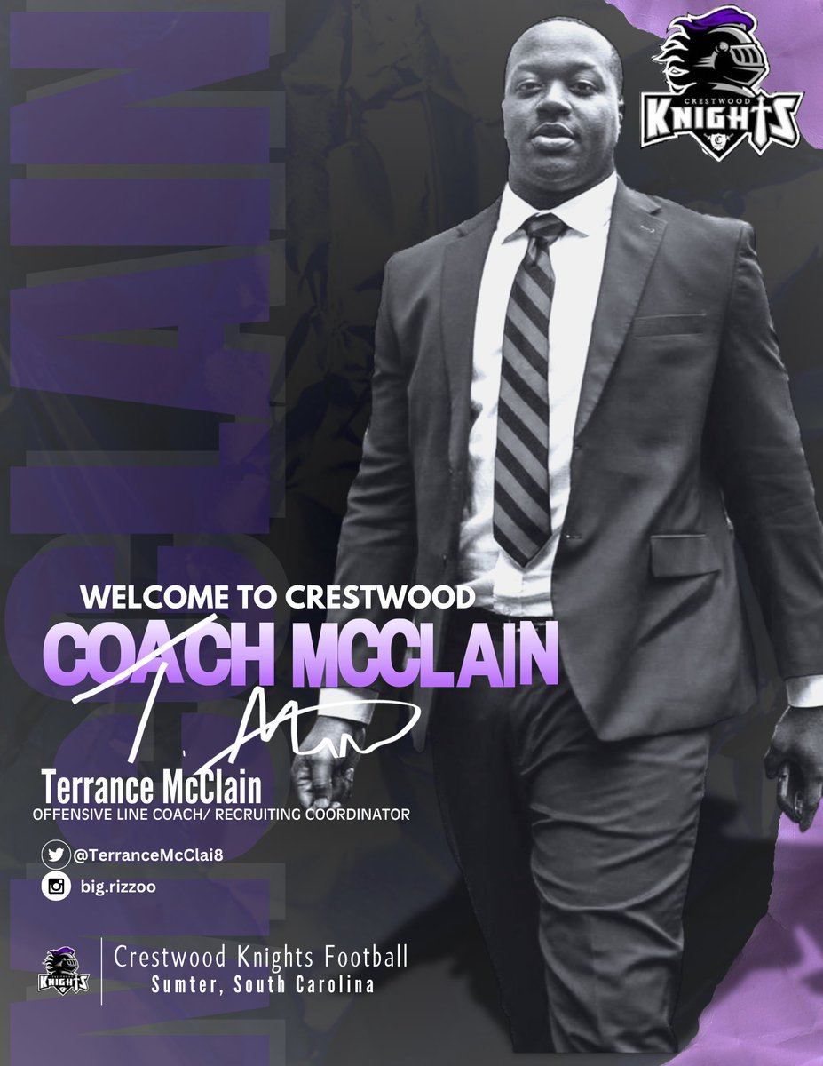 TerranceMcClai8's tweet photo. -โ I'm thrilled to announce I've accepted the Offensive Line Coach and Recruiting Coordinator positions at Crestwood High School!
#BeneathNoOne๐๐ค
#ShieldsUp โ๏ธ
#BackWhereItStarted
#ReachTheYouth https://t.co/ZR1r5K0fdj