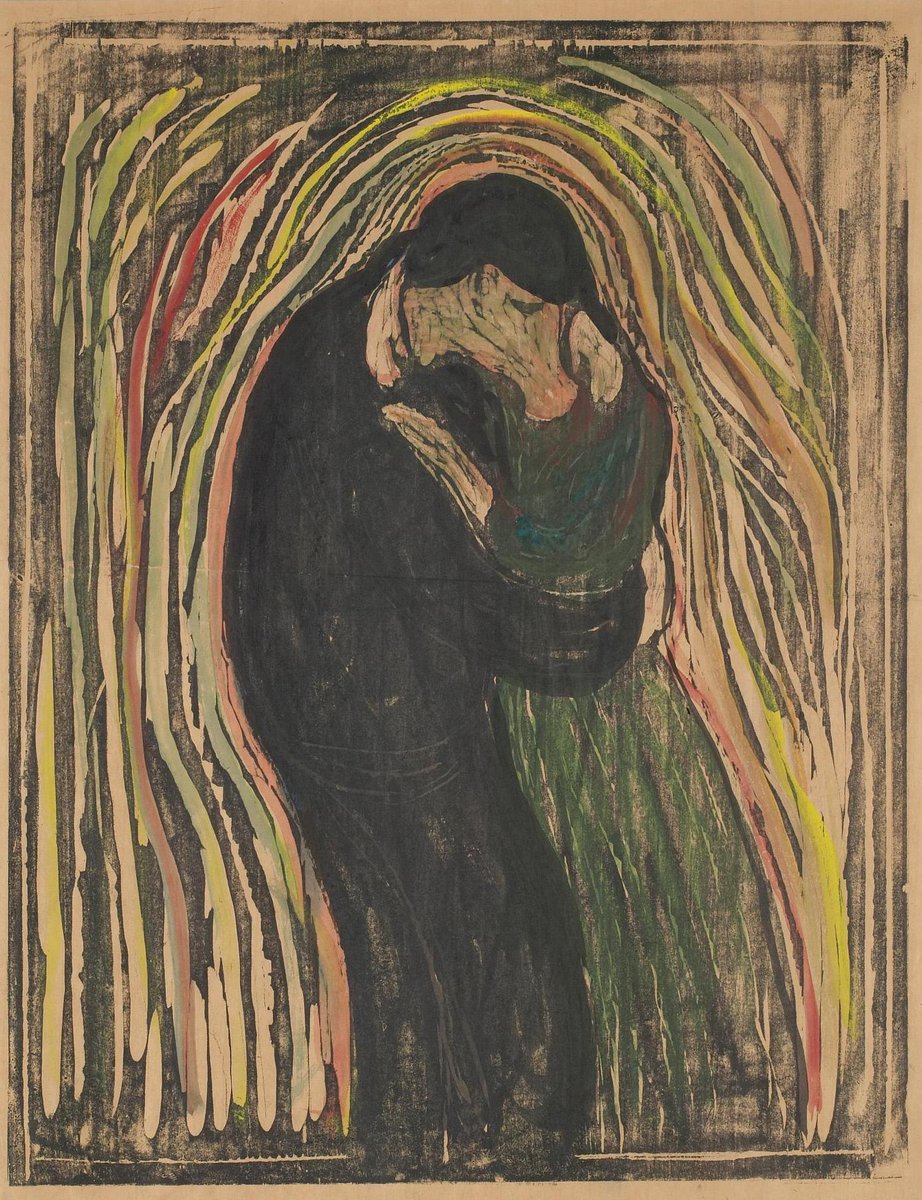 MenschOhneMusil's tweet image. Edvard #Munch, The Kiss II, Woodcut, 1897.
