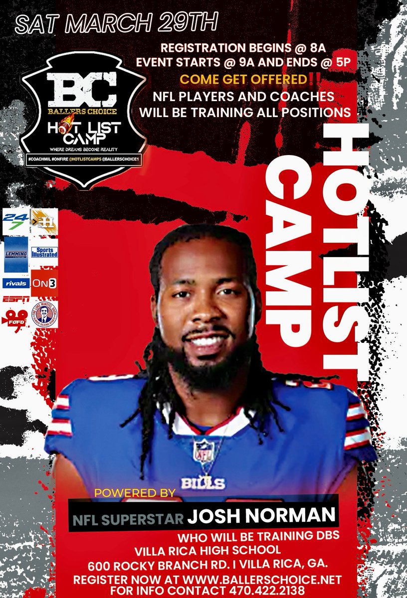 Ballers Choice LLC
SHOWBALL SPORTS LLC
PRESENTS (NFL SUPER STAR <a href="/J_No24/">*Joshua R. Norman</a> &amp;  NFL FREINDS &amp; <a href="/CoachMIL1/">COACH MiL</a> (OFFER KING)
GET OFFERED ‼️
REGISTER NOW ‼️ 
<a href="/HOTLISTCAMPS/">HotListMega Camps</a> 

ballerschoice.net/#9b2328d0-e962… 

<a href="/FOFilmDiv/">Fonked Out Film Div.</a>  <a href="/elitegashowcase/">NCEC/Elite Ga Showcase</a> <a href="/Dale_Dowden/">Dale Dowden</a>