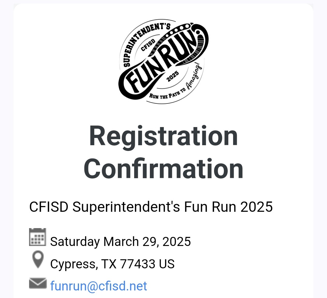 I signed up for CFISD Superintendent's Fun Run 2025 on Mar 29, 2025!  

Let's go Team 💛💛 <a href="/BrosnahanES/">Brosnahan Elementary</a> runsignup.com/Race/Register/…