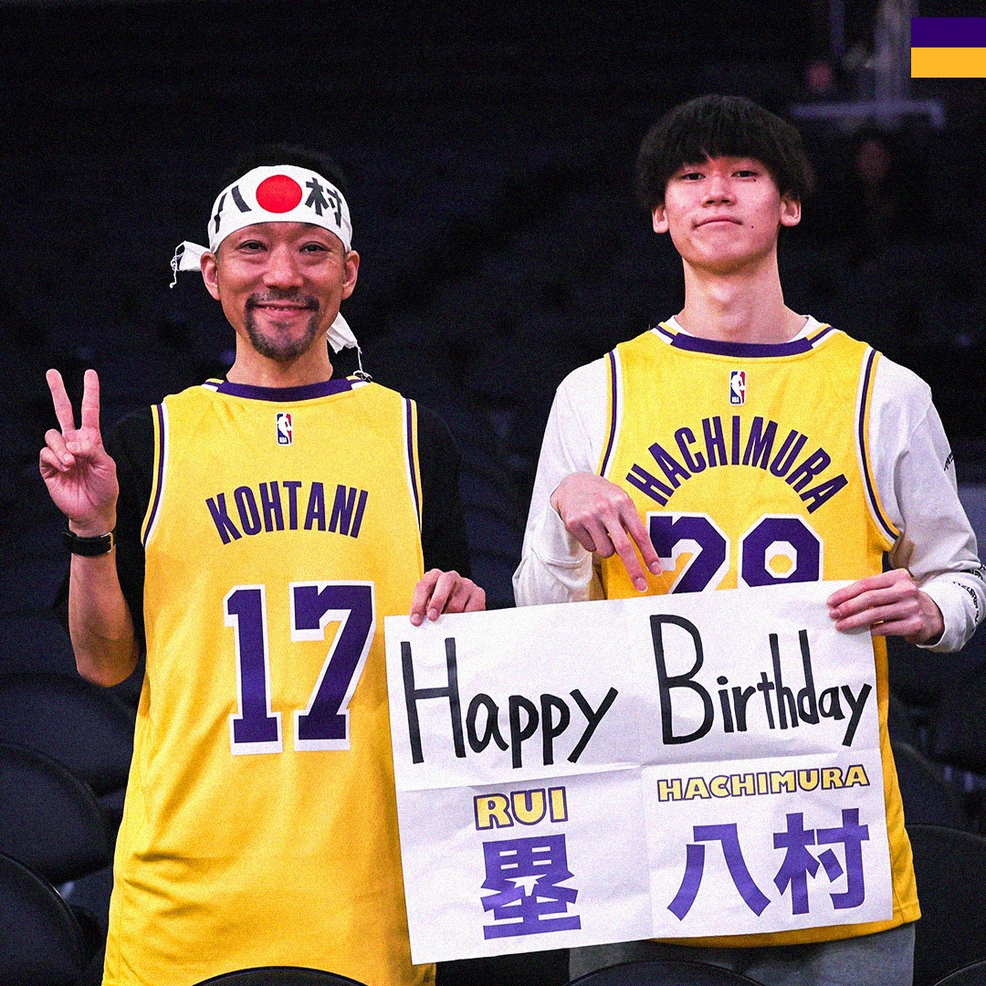 Lakers's tweet photo. Birthday love for @rui_8mura 💜💛 https://t.co/BTdXtFM587