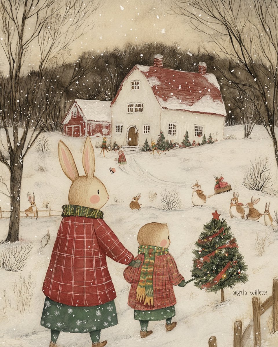 SoftHexAI's tweet image. A snowy stroll to the perfect tree, warm plaid coats, and festive cheer—this is what cozy Christmas dreams are made of!  #Christmas #christmascollection