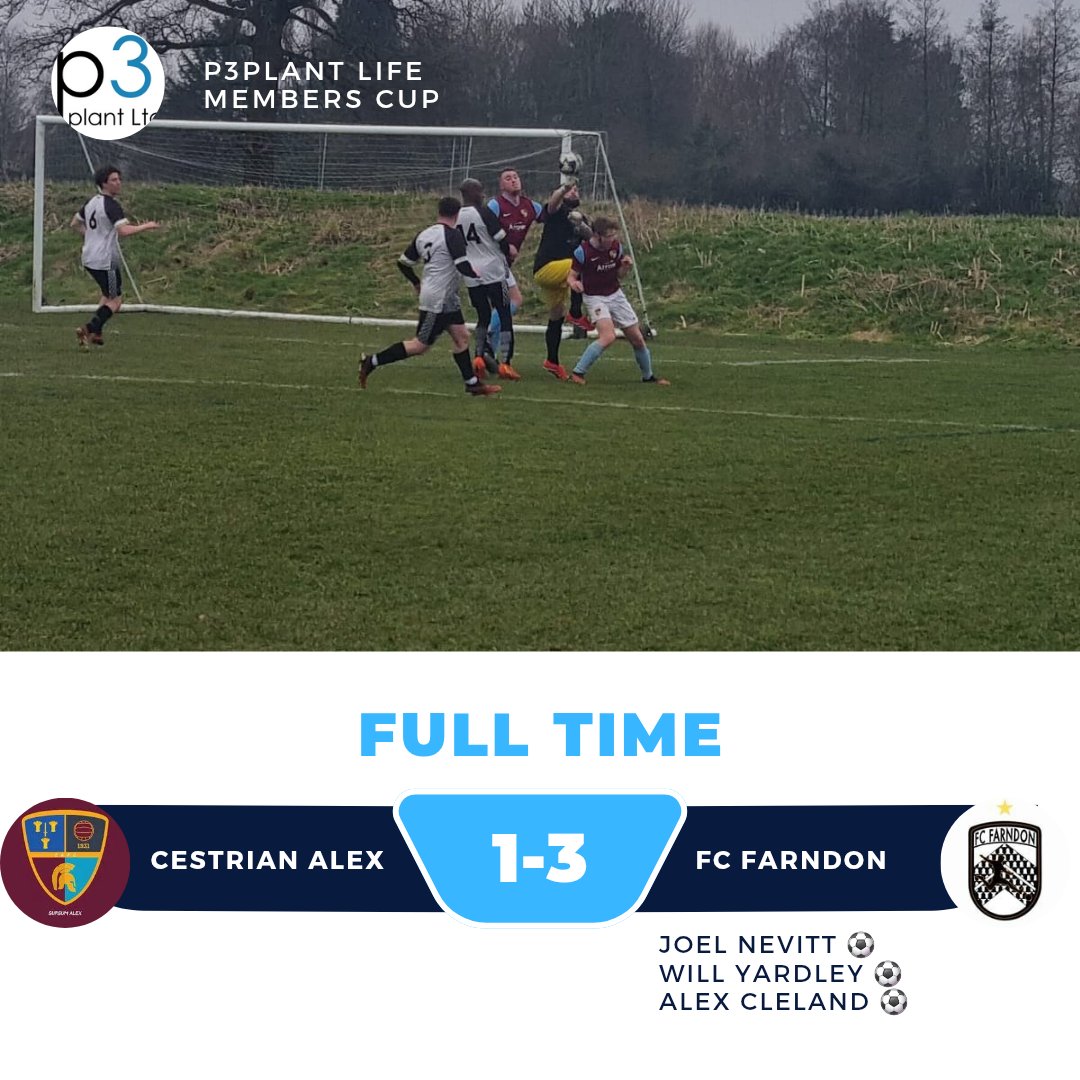 FC Farndon (@fc_farndon) on Twitter photo FT:
<a href="/CestrianAlexFC/">Cestrian Alexandra</a> 1-3 FC Farndon
Through to the next round of the <a href="/P3Plant/">P3 Plant Ltd</a> Life Members Cup after beating <a href="/qferrysports/">Queensferry Sports</a> Premier Opposition!
We thank Cestrian for a brilliant game of football and we wish you the best for the remainder!
<a href="/CWFL_Press/">@CWFL-Press</a>
#Upthefarndon FT:
<a href="/CestrianAlexFC/">Cestrian Alexandra</a> 1-3 FC Farndon
Through to the next round of the <a href="/P3Plant/">P3 Plant Ltd</a> Life Members Cup after beating <a href="/qferrysports/">Queensferry Sports</a> Premier Opposition!
We thank Cestrian for a brilliant game of football and we wish you the best for the remainder!
<a href="/CWFL_Press/">@CWFL-Press</a>
#Upthefarndon