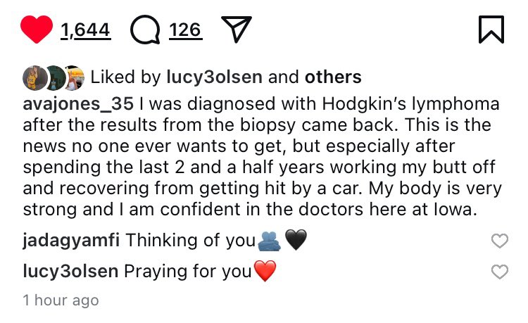 Former Iowa WBB player Ava Jones has announced that she has been diagnosed with Hodgkin’s Lymphoma, a type of cancer.

Jones medically retired from the program prior to the beginning of the season.