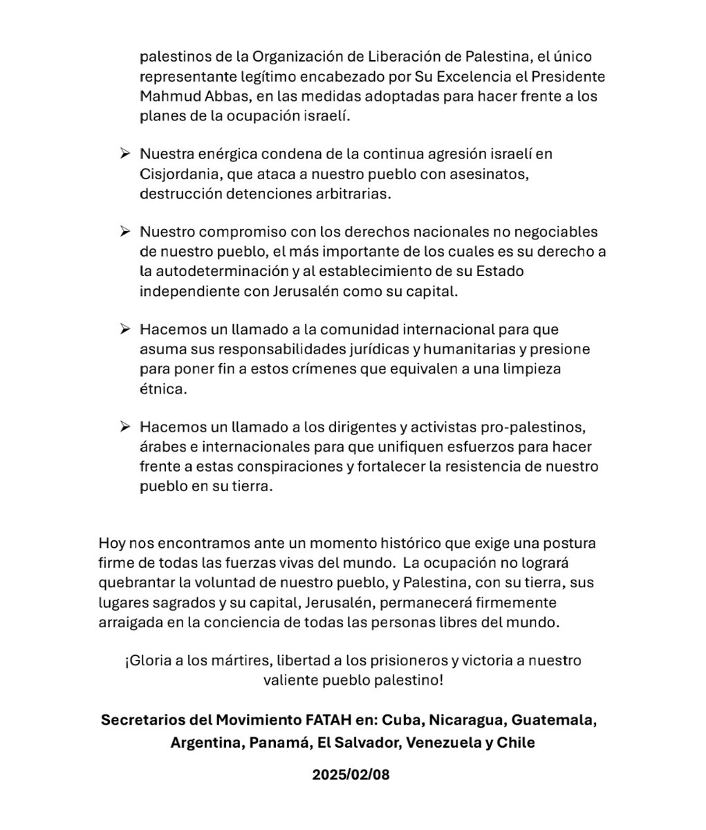 Comunicado del movimiento FATAH en Latinoamérica y el caribe