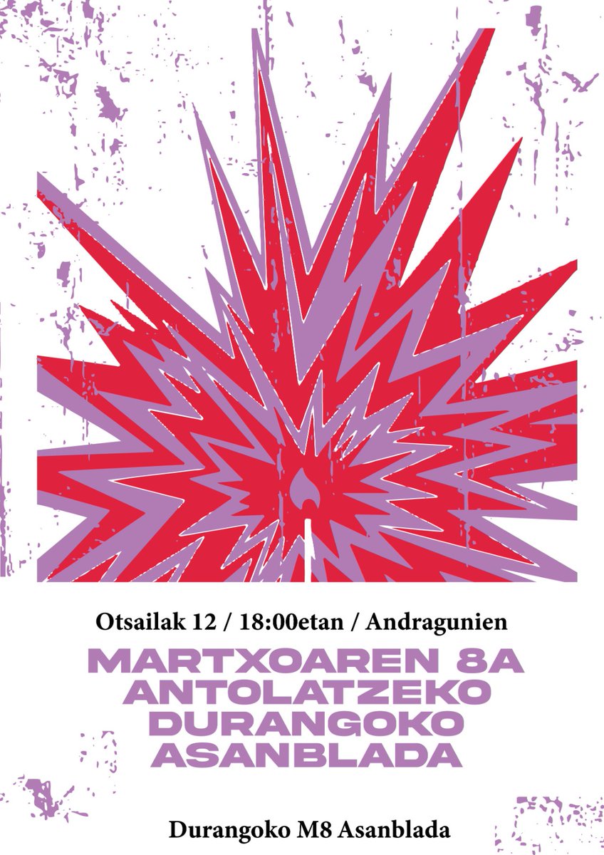 📢 OTSAILAK 12
18:00 I Andragunean

Aurtengo M8a ✊
antolatzeko ASANBLADA

💜Hurbildu eta parte hartu!