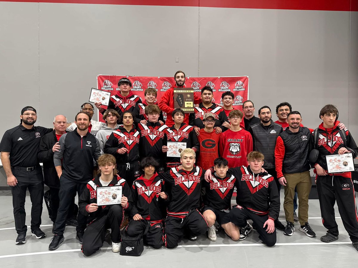 Grantwrestling1's tweet photo. The Grant Bulldogs are back on top. Regional Champs and not going anywhere anytime soon.

Very proud of this group of kids, and incredibly thankful for insanely dedicated coaches.

#FoxLakeTough https://t.co/G6s2xDMoXQ
