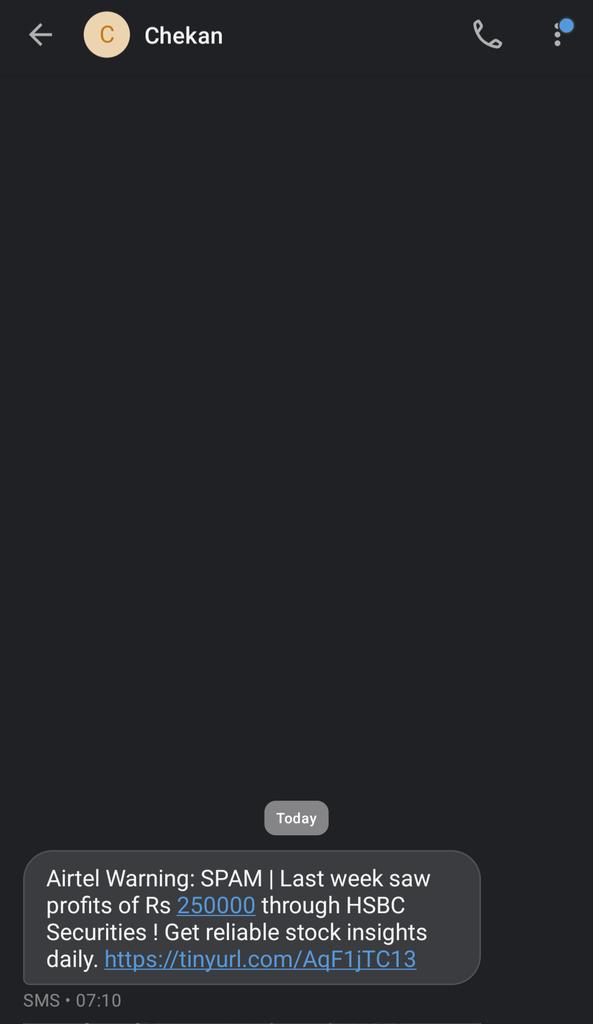 Thanks #airtel <a href="/airtelindia/">airtel India</a> for spam alert, please provide a similar alert for call also