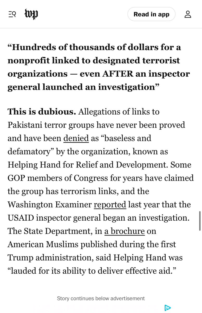 “Fact-checker” @GlennKesslerWP at <a href="/washingtonpost/">The Washington Post</a> offers a limp-wristed defense of #USAIDGATE spending. 

Kessler calls <a href="/WhiteHouse/">The White House</a> and @MEForum claims that USAID funded a terror-linked charity “dubious.” His proof? 

The accused charity said so. Nvm the IG investigation.