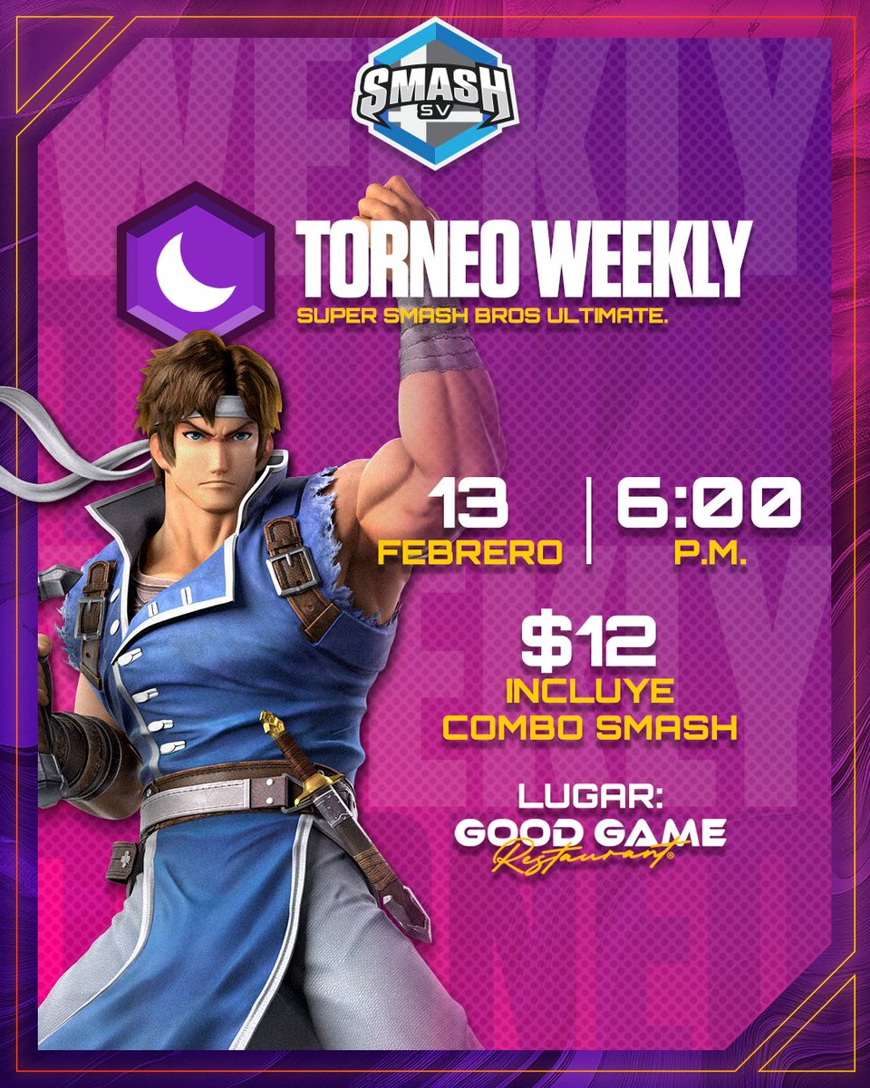 🔥 Regresan los Torneos Weekly 

🔥 Registro: start.gg/tournament/tor…

⭕️Incluye Torneo + Combo Smash 🍟🍔🥤

⭕️ Dirección: Centro Financiero Gigante, 63 av sur, local #9 San Salvador. Por Salvador del Mundo.