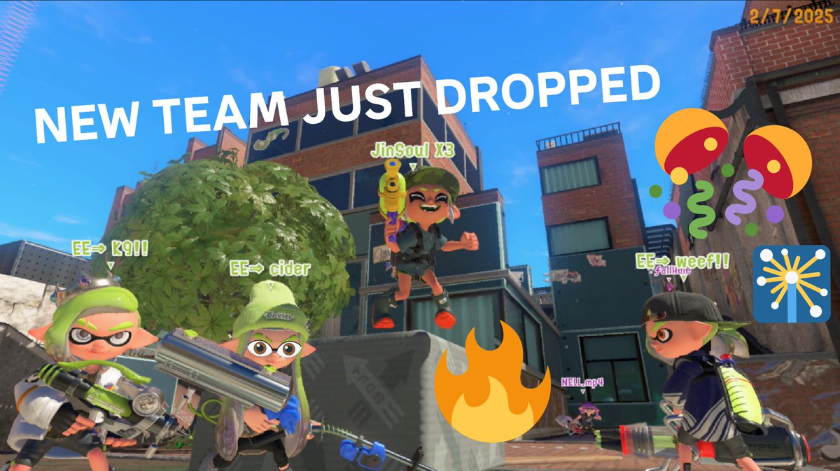 Introducing EMERGENCY EXIT, a new Splatoon 3 comp scene on the team!
We took a few weeks building tunnels and escape routes, but we've managed to find a full roster along the way!
We're still looking for a fifth, but without further ado:
<a href="/K9_DOGDAZE/">benny dogman 🐕🦈</a> 
<a href="/weefslider/">weef 🏳️‍🌈</a> 
<a href="/uoyerehw/">rails</a> 
cider