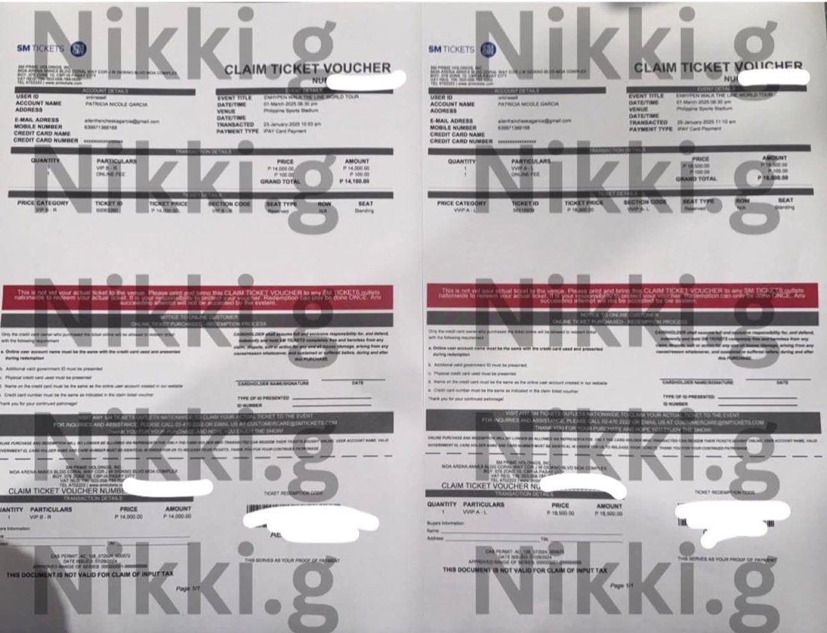 _nikkigarcia's tweet photo. Wts / lfb
ENHYPEN CON: WALK THE LINE IN BULACAN

TICKET: VVIP A-L AND VIP B-R

TS: 10:03 am

Rfs: had conflict sa school sched &amp; exam

Kindly send a dm if interested!

#ENHYPEN #WALKTHELINE_IN_BULACAN https://t.co/lFzgU5Z1JW