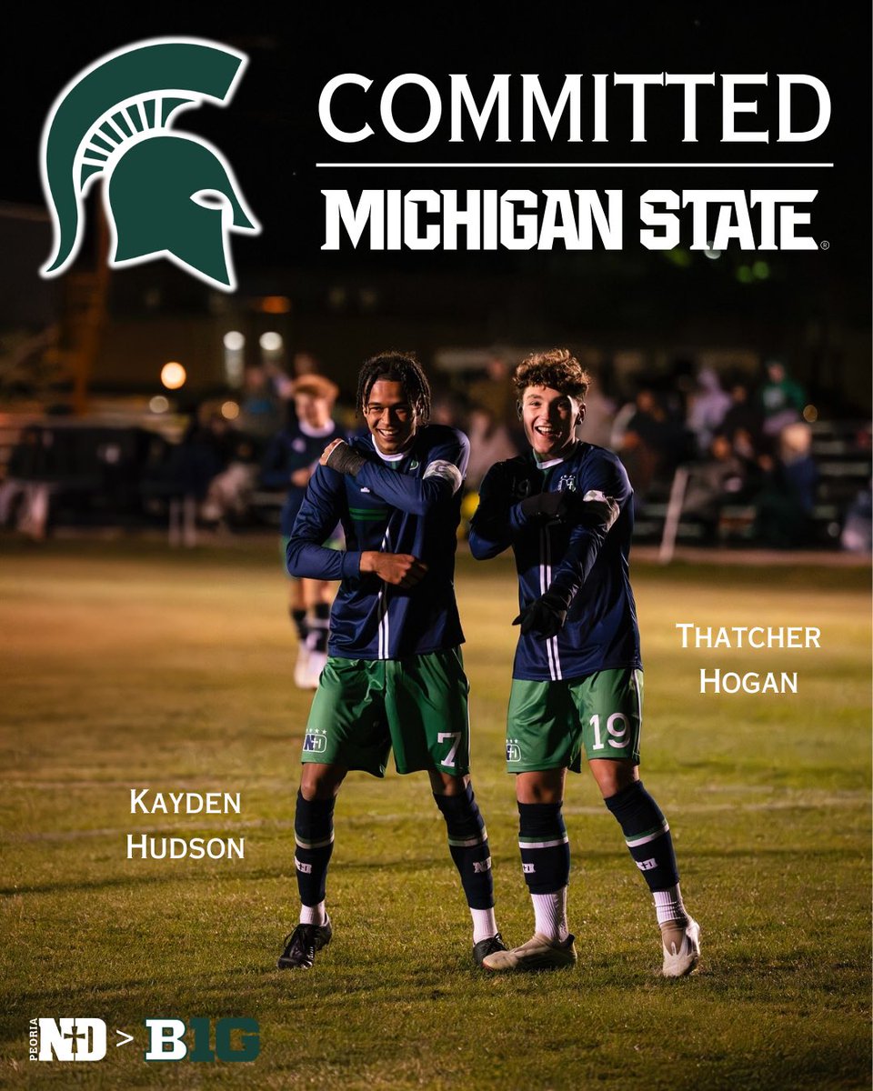 pndsoccer's tweet photo. Not one but two @pndsoccer players will compete in the Big Ten this fall! Congratulations to senior forwards Kayden Hudson and Thatcher Hogan on committing to Michigan State University! Go Spartans! #ProudToBePND #Path2NCAA https://t.co/SwatLbmfQ3