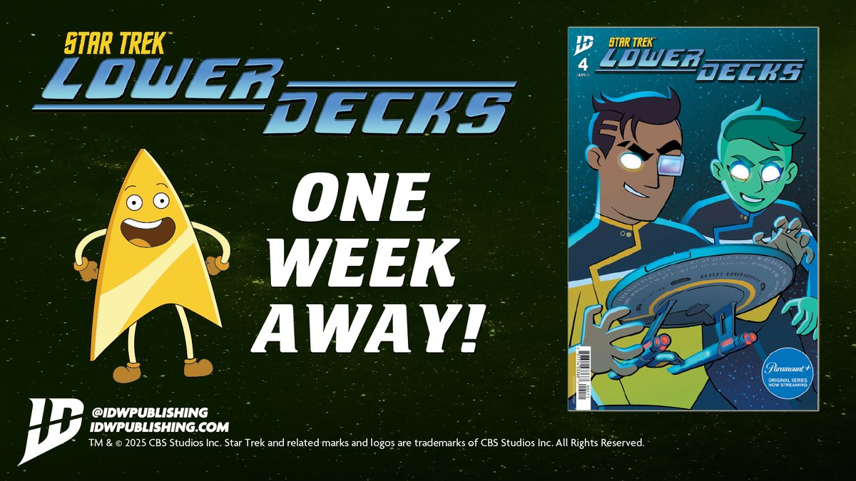 IDWPublishing's tweet image. #Rutherford to bridge.

The U.S.S. #Cerritos is lost inside a new space-time that’s expanding away from us.

To make matters worse, an #alienintelligence has possessed #Tendi &amp;amp; my bodies!

#StarTrek: #LowerDecks #4 is at your LCS sooon.

#StarTrekComics