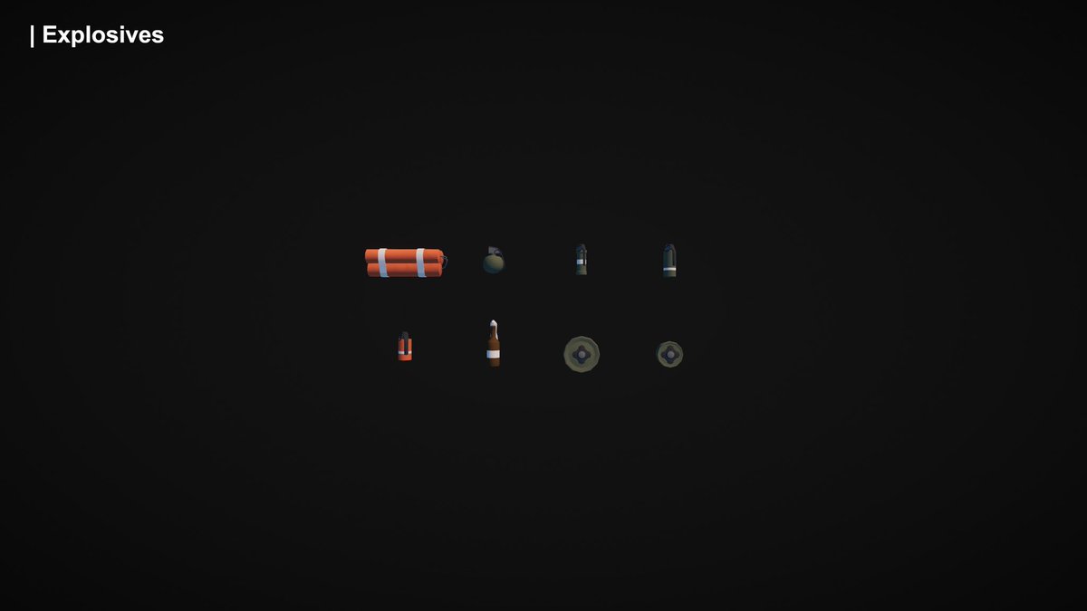 SmokeyMediaDev's tweet photo. Smokey’s Munitions Pack, Available Now!

Looking for a versatile, low-poly weapons pack? this pack has you covered! Featuring a variety of guns, melee weapons, explosives, ammunition and weapon crates. Get it on itch [Link in Bio]

#IndieDev #IndieGame #Unity3D #blender #art #3d https://t.co/Q7pXhcI8dP