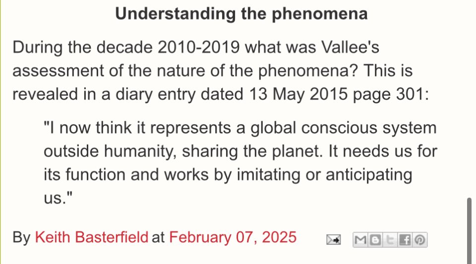 Jacques Vallee: “I now think it represents a global conscious system outside humanity, sharing the planet. It needs us for its function and works by imitating or anticipating us”.