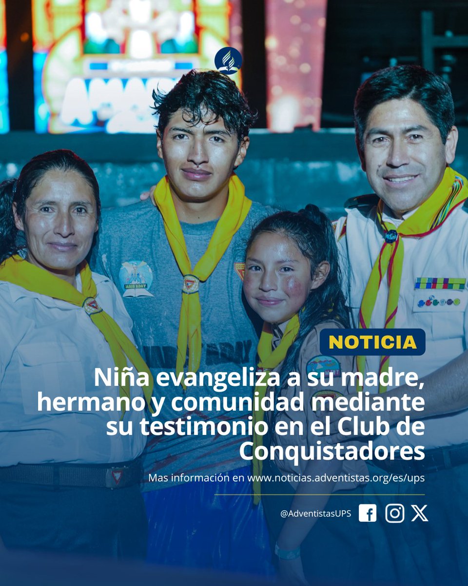AdventistasUPS's tweet photo. 🔴 #Noticia 📰 | Planean avanzar juntos en la vida cristiana. Familia se bautizó en el Camporí UPS "Amados, generación de Cristo".✨
📌 Noticia completa: https://t.co/GPmd4kDPTa
#camporíUPS #Amados #GeneraciónDeCristo #conquistadores https://t.co/ISGgNexbRe