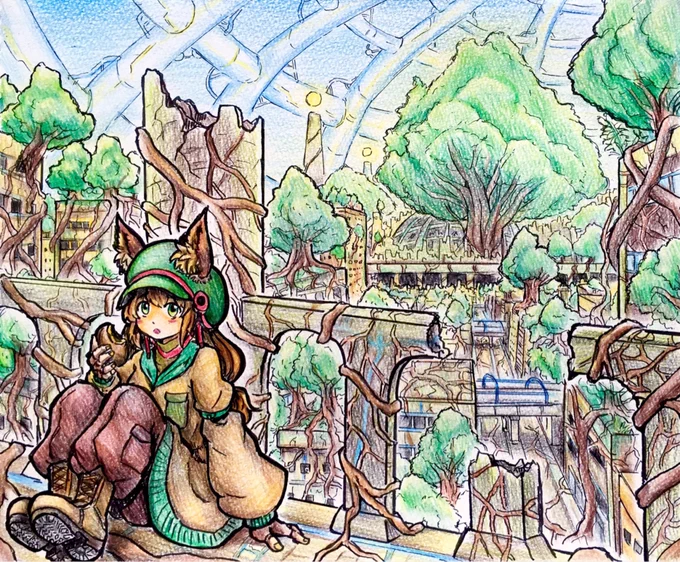 過去絵背景 緑化都市 