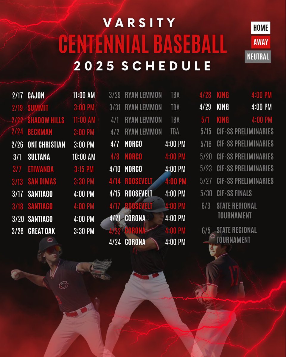 Spring HS schedule | #CEN10BASEBALL