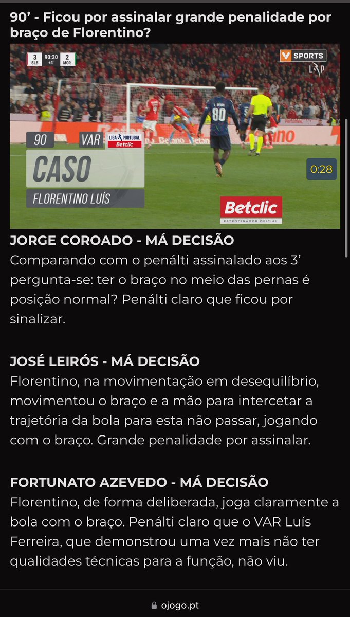 TRIBUNAL UNÂNIME! 
Florentino cometeu penálti aos 90 minutos!
