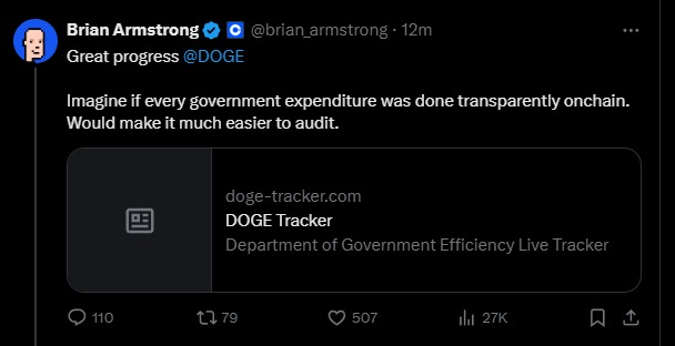 MarioNawfal's tweet image. 🇺🇸COINBASE CEO: PUT GOVERNMENT SPENDING ON THE BLOCKCHAIN—NO MORE HIDDEN RECEIPTS
Coinbase CEO Brian Armstrong envisions a future where all government spending happens transparently on the blockchain—turning budgets into an open ledger where every tax dollar is trackable, every…