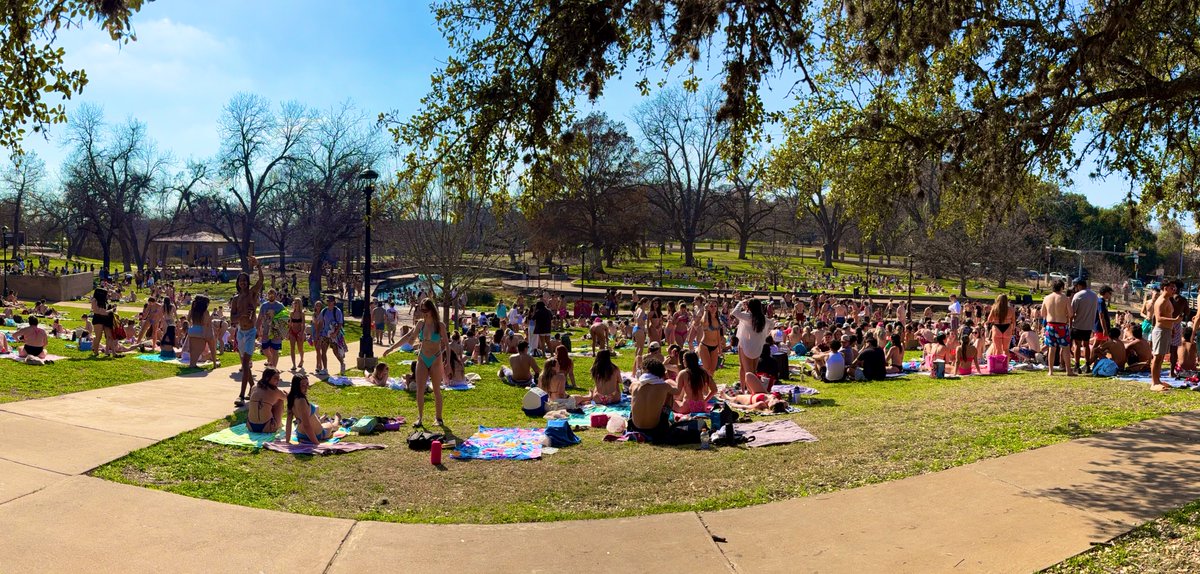 kdamp's tweet photo. We have set a record for the most number of people I’ve ever seen at Sewell Park today. It was a beautiful for our @txst students to get ready for the next four weeks leading up to Spring Break! 85° with a slight breeze!🐾⭐️☀️🕶️ https://t.co/CAzbDfjqEs