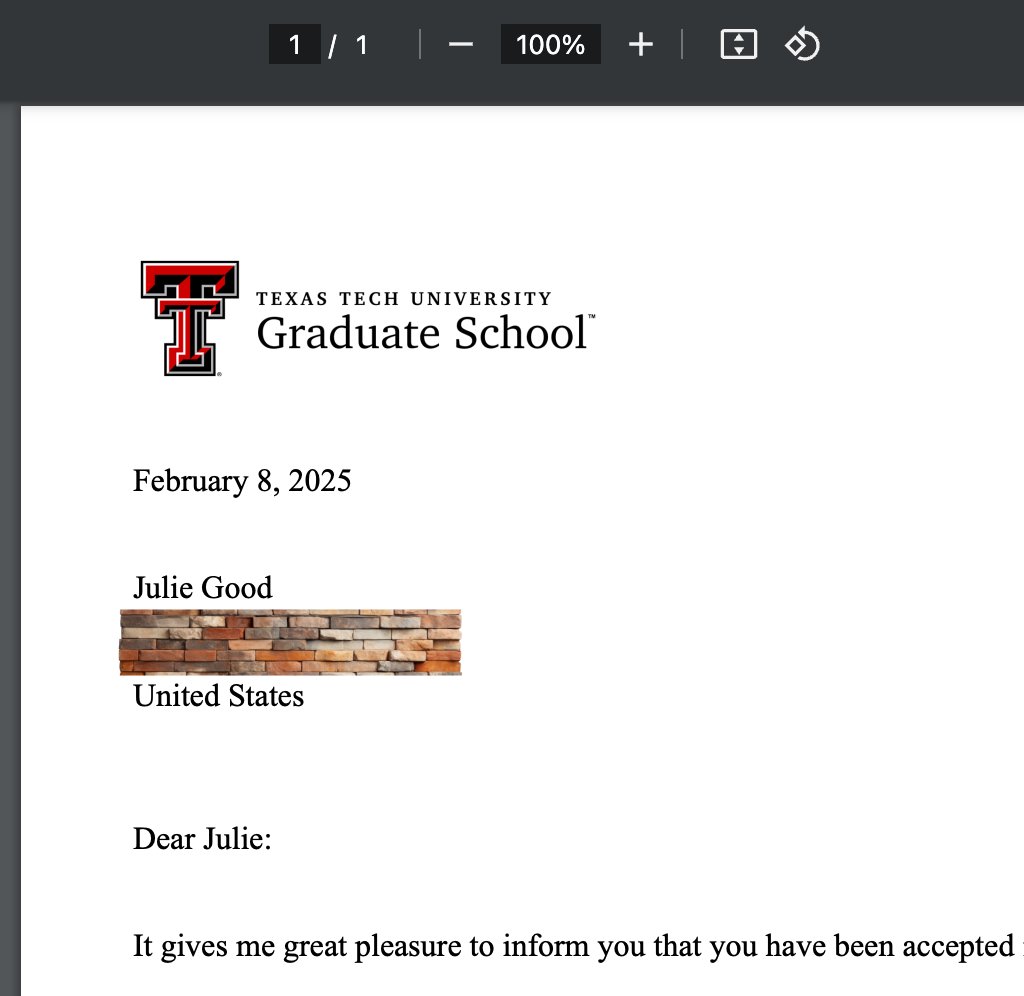 thisisjuliegood's tweet photo. I got in! 🇨🇱 Starting at Texas Tech University this Fall 2025 and on track to be Dr. Good, Class of 2030! 🐎 (TTU ranks within the top 2% to 4% of universities worldwide, placing #800 out of approximately 32,000 universities globally. 🚀🎓) https://t.co/NGZoCCXiN0