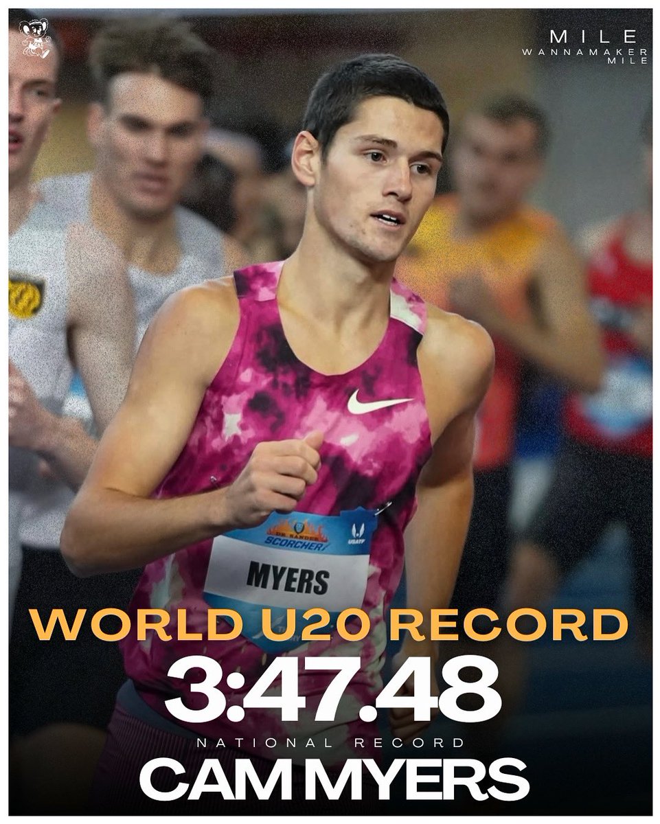 Not human… 

For some perspective here… 

- first under 20 ever sub 3:50 for the mile
- top 5 all time for the distance 
- moves past greats such as Hicam El Guerroujj 🇲🇦 
- 15th man in global history to go sub 3:50 for the indoor mile 

INSANE SHIT