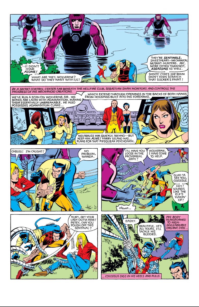balvog's tweet image. X-Men #151 (1963)
Kitty’s parents send her off to Massachusetts Academy (owned by the Hellfire Club). Emma Frost (who was assumed dead) swaps bodies with Storm to infiltrate the X-Men, while Shaw sends his Sentinels to attack.