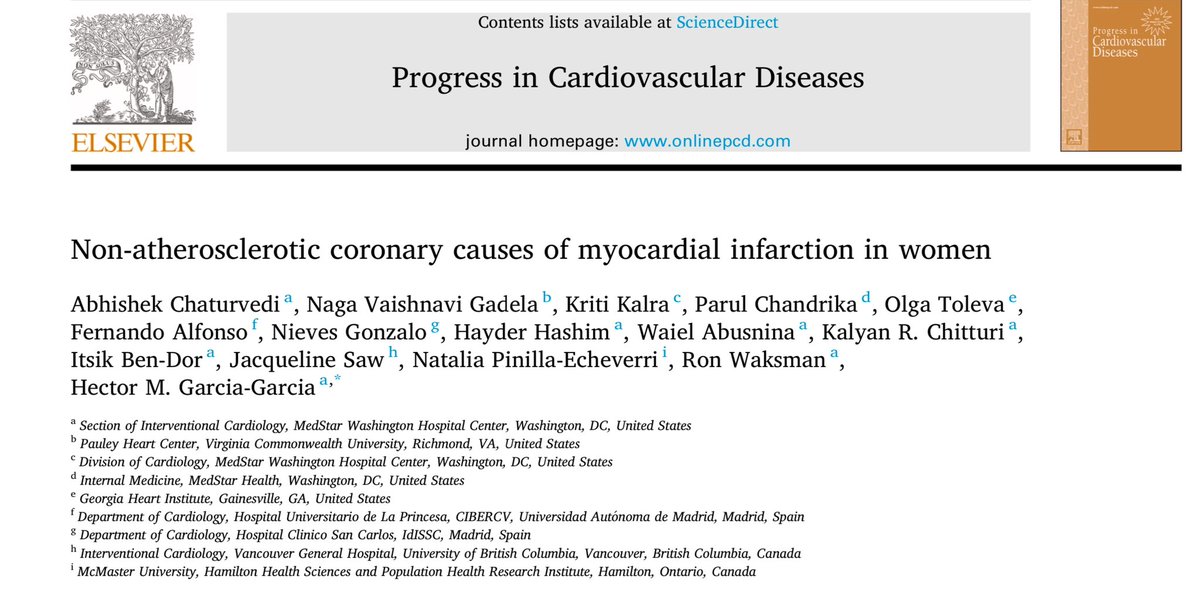 Abhishek Chaturvedi MD (@iamdoctorabhi) on Twitter photo Out in <a href="/PCVDJournal/">Progress in Cardiovascular Diseases</a>: Our comprehensive review on the non-atherosclerotic coronary causes of MI in women.
#IHD is the leading cause of death among women & they are 2-5x more likely to suffer an MI from non-athero causes, yet underrecognized & undertreated rb.gy/5k1z1e Out in <a href="/PCVDJournal/">Progress in Cardiovascular Diseases</a>: Our comprehensive review on the non-atherosclerotic coronary causes of MI in women.
#IHD is the leading cause of death among women & they are 2-5x more likely to suffer an MI from non-athero causes, yet underrecognized & undertreated rb.gy/5k1z1e