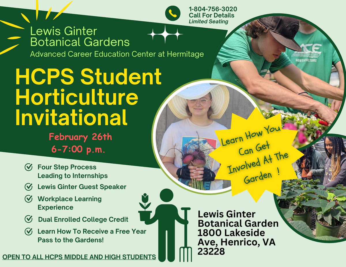 ACE Center at Hermitage (@aceathermitage) on Twitter photo Great opportunity for HCPS students who enjoy horticulture, floriculture , gardening, agriculture, botany or interested in becoming involved with Lewis Ginter Botanical Gardens! <a href="/HenricoSchools/">Henrico Schools</a> <a href="/HenricoCTE/">Henrico Career & Technical Education</a> <a href="/HenricoCitizen/">Henrico Citizen</a> <a href="/MacBeaton2/">Mac Beaton</a> <a href="/HenricoScience/">Henrico Science</a> Great opportunity for HCPS students who enjoy horticulture, floriculture , gardening, agriculture, botany or interested in becoming involved with Lewis Ginter Botanical Gardens! <a href="/HenricoSchools/">Henrico Schools</a> <a href="/HenricoCTE/">Henrico Career & Technical Education</a> <a href="/HenricoCitizen/">Henrico Citizen</a> <a href="/MacBeaton2/">Mac Beaton</a> <a href="/HenricoScience/">Henrico Science</a>