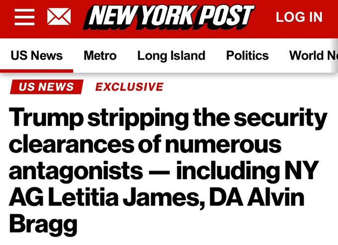 Huberton's tweet photo. ๐จJUST ANNOUNCED: President Trump is stripping security clearances from New York AG Letitia James, Manhattan DA Alvin Bragg, and former Secretary of State Antony Blinken.
Alvin Bragg pledging to go after President Trump before Bragg was elected.
Antony Blinken: "From now until January 20 after Trump takes office, we will put every penny we have into Ukraine."