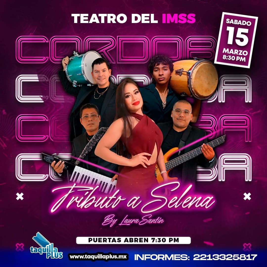 💜 CÓRDOBA 💜 

Tenemos una cita el 15 de marzo para disfrutar de los exitos de la Reyna del Texmex #Selena

⌚ Show 8:30 pm 
📍 Teatro del IMSS
📱 Informes al 271 123 0965

Punto de venta físico en Studio 92 JA apartir del 15 de febrero 😘

#SelenaVive #TributoASelena #Cordoba